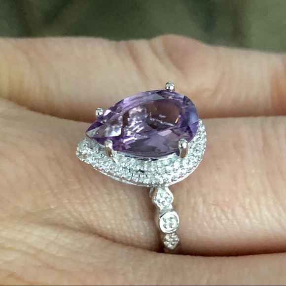 Genuine 3.45 Carat Amethyst & Diamond 925 Silver Ring Size 7.25 - Picture 5 of 7